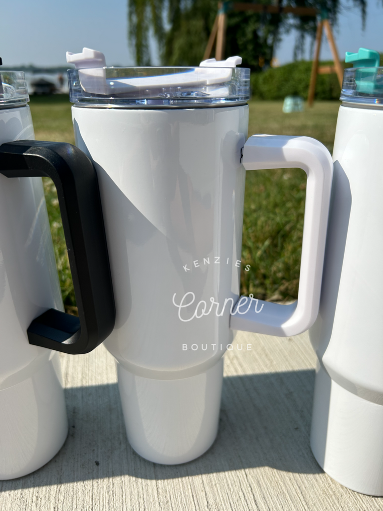Blank colored handle 40 ounce gloss tumbler for sublimation (clear lid)