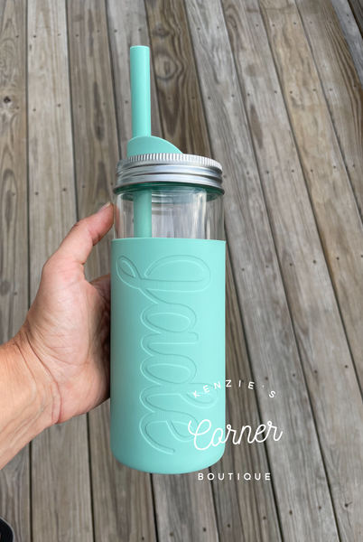 Mint Not for sublimation Blank 20 oz glass MASON JAR CUP with silicon sleeve