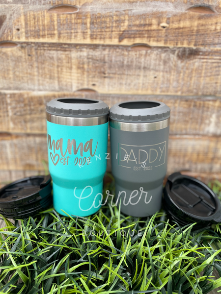 Blank powder coated 4-in-1 can cooler tumbler