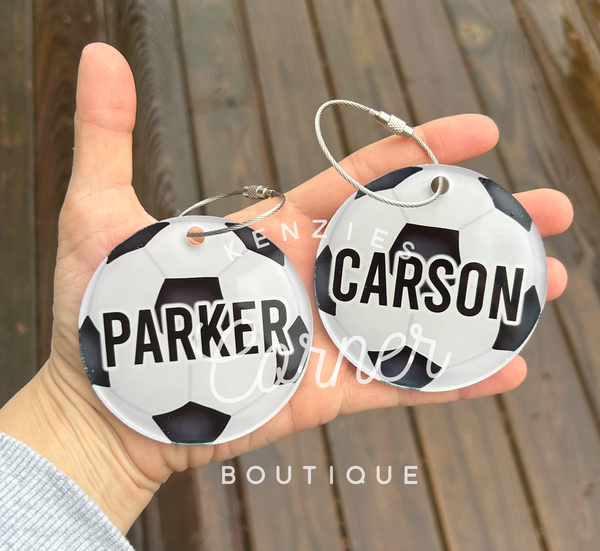 Customized Sport bag tag softball, basketball, baseball, soccer, volleyball, golf