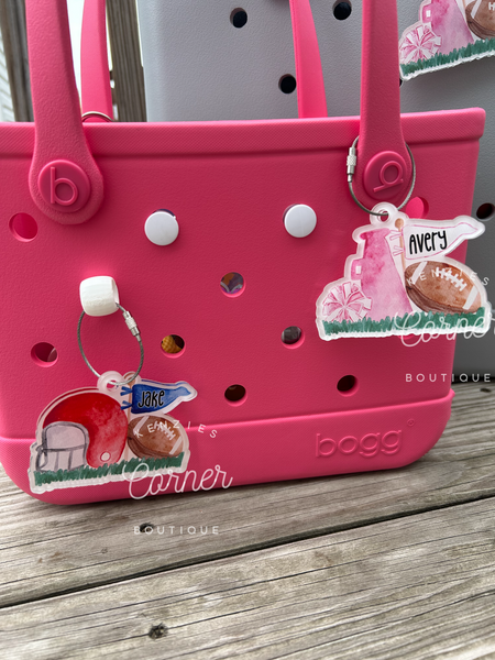 Blank Acrylic MM Football Pom pom and megaphone bag tag