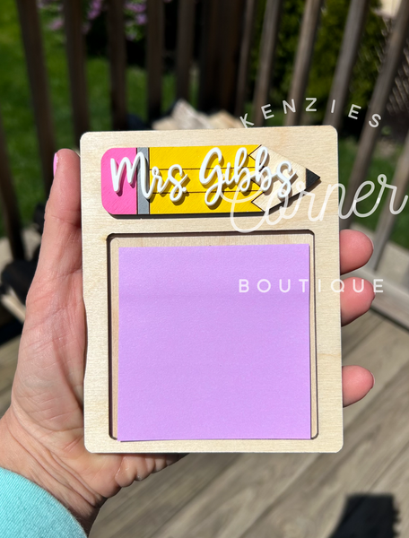 Customized post it holder with pencil design personalized