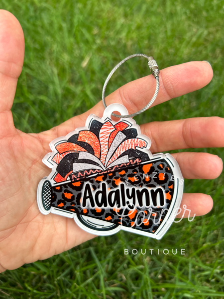Blank Acrylic cheer Pom and megaphone tag for the leopard design