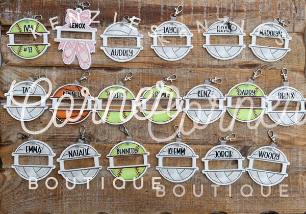 Customized Acrylic scrunchi ponytail pony holder hair tie bag tag