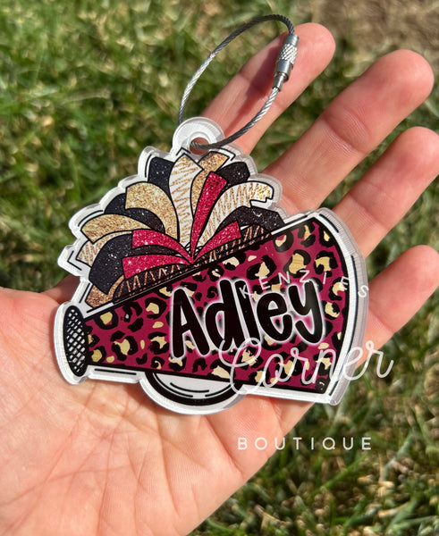 Blank Acrylic cheer Pom and megaphone tag for the leopard design