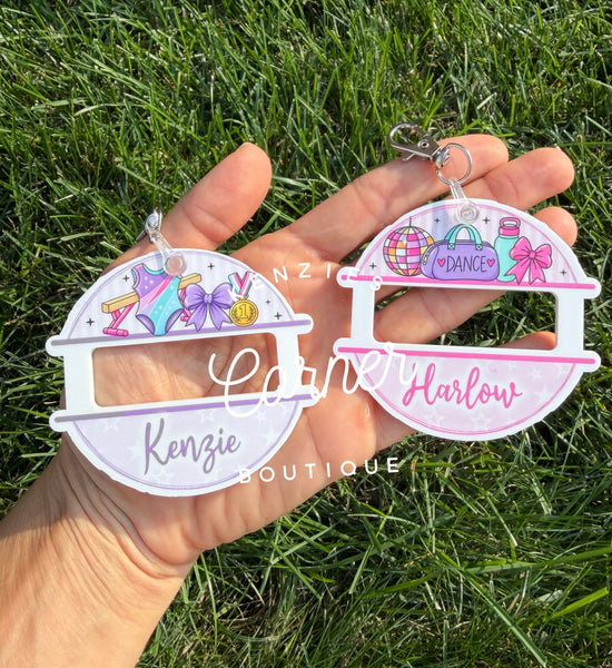 Customized Acrylic scrunchi ponytail pony holder hair tie bag tag