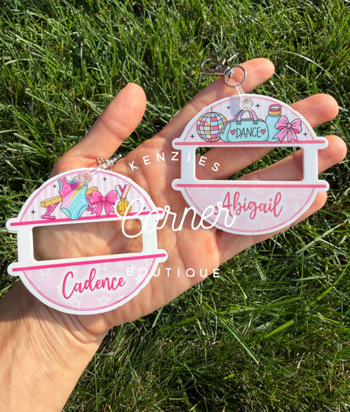 Customized Acrylic scrunchi ponytail pony holder hair tie bag tag