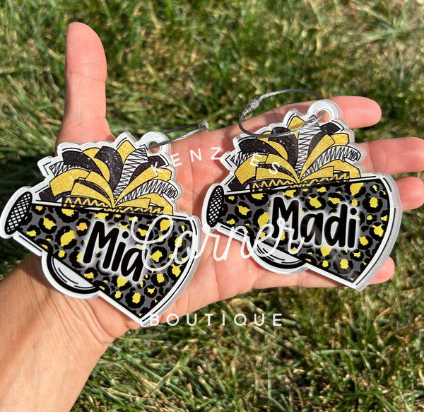 Blank Acrylic cheer Pom and megaphone tag for the leopard design