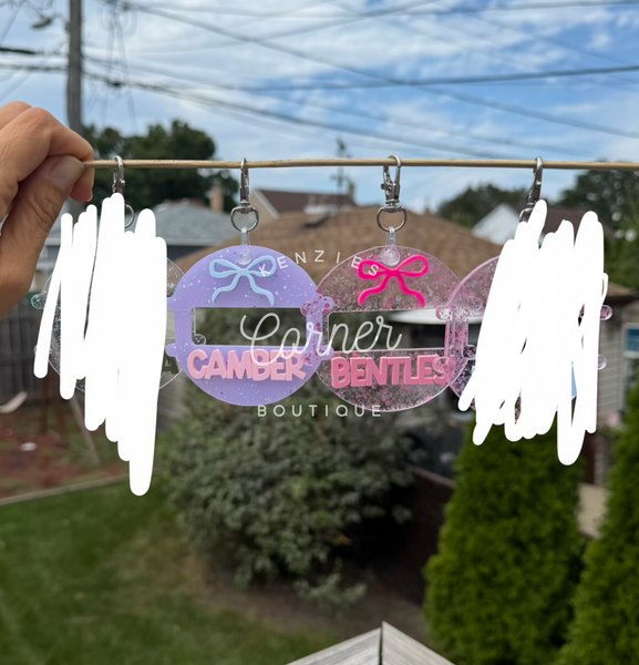 Customized Hair tie pony holder 3D acrylic bag tags (ONLY THE TWO OPTIONS IN THE PHOTO)