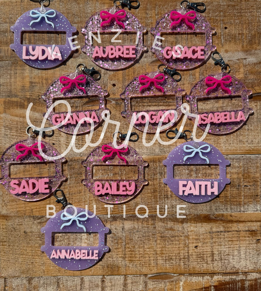 Customized Hair tie pony holder 3D acrylic bag tags (ONLY THE TWO OPTIONS IN THE PHOTO)