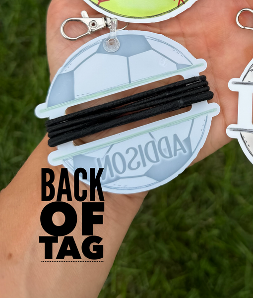Customized Acrylic scrunchi ponytail pony holder hair tie bag tag