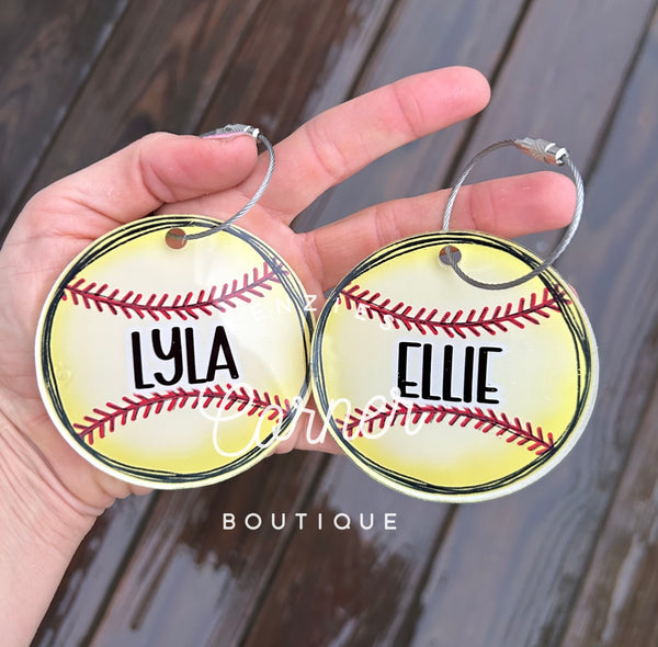 Customized Sport bag tag softball, basketball, baseball, soccer, volleyball, golf