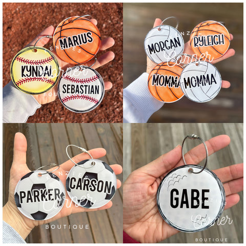 Customized Sport bag tag softball, basketball, baseball, soccer, volleyball, golf, football