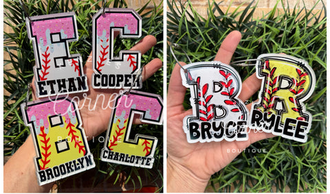 Customized Acrylic baseball and softball Initial or drip tags