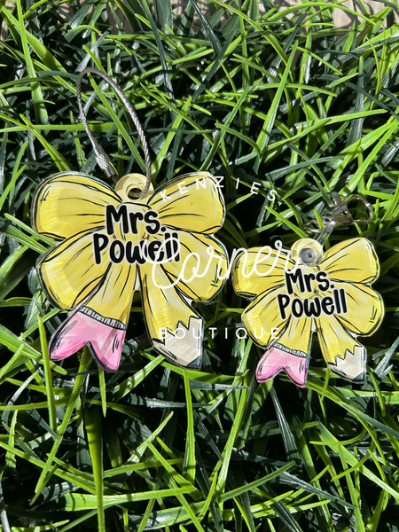 Customized teacher pencil bag tag or keychain