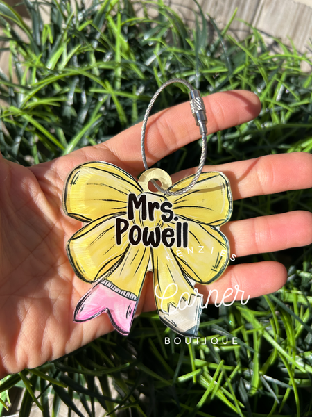 Customized teacher pencil bag tag or keychain