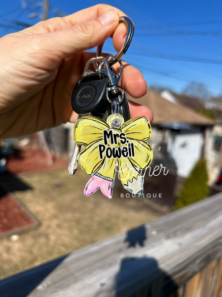 Customized teacher pencil bag tag or keychain