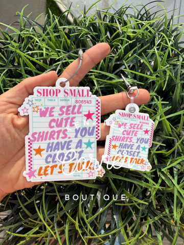Completed Acrylic small shop bag tag or keychain - Small Business Boutique Keychain or Bag Tag | Cute Boutique Owner Gift | Acrylic Shop Small Keychain | Vendor Market Bag Tag