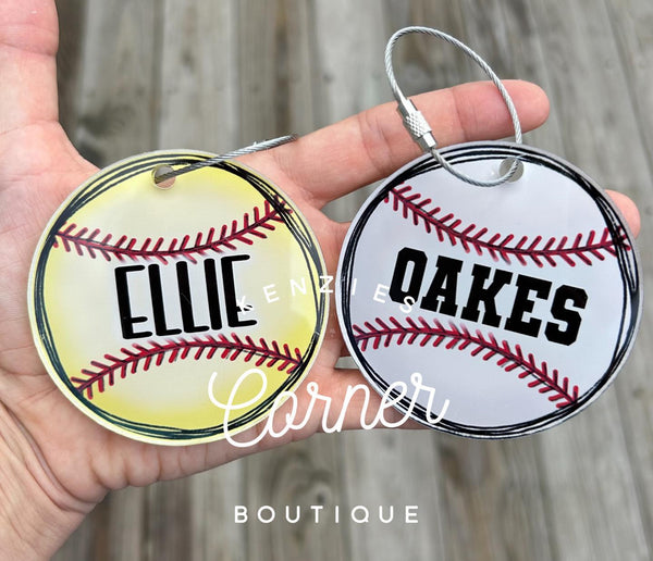 Customized Sport bag tag softball, basketball, baseball, soccer, volleyball, golf