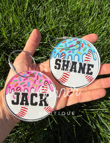 Customized Acrylic baseball circle drip tags (blue or pink)