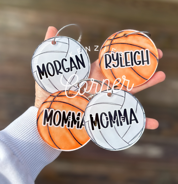 Customized Sport bag tag softball, basketball, baseball, soccer, volleyball, golf