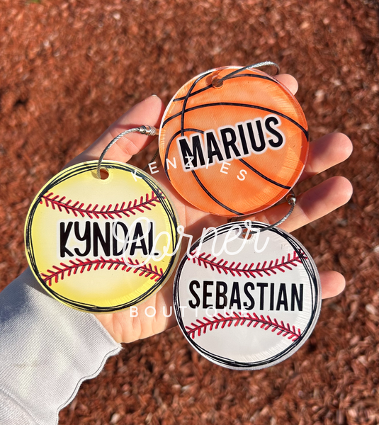 Customized Sport bag tag softball, basketball, baseball, soccer, volleyball, golf