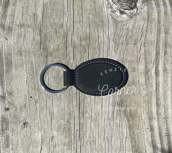 Black laserable leatherette Oval keychain
