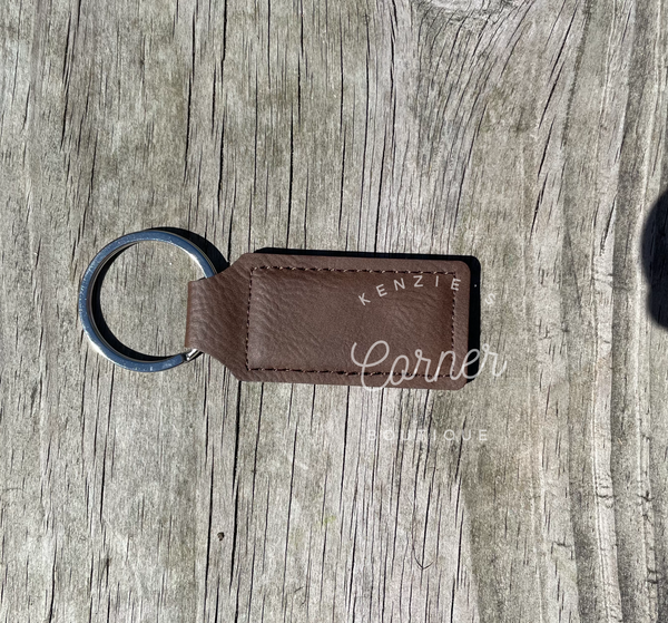 Brown laserable leatherette Rectangle keychain