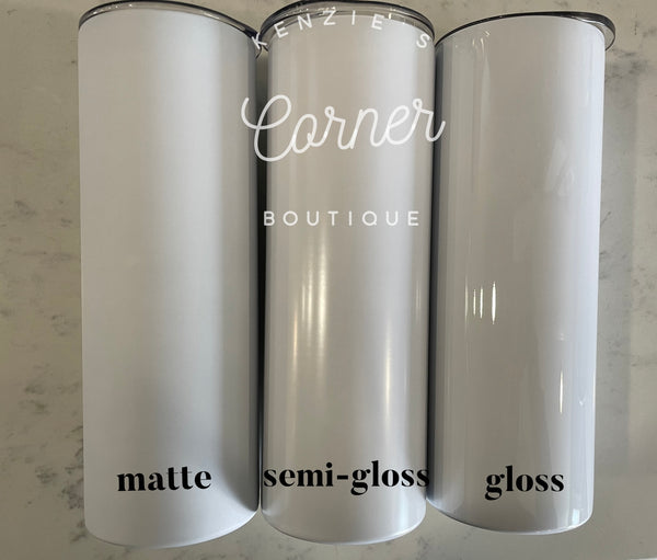 Blank 20 ounce white semi-gloss straight skinny tumblers for sublimation- metal straw