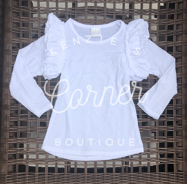 Blank Sublimation child White long sleeve flutter top
