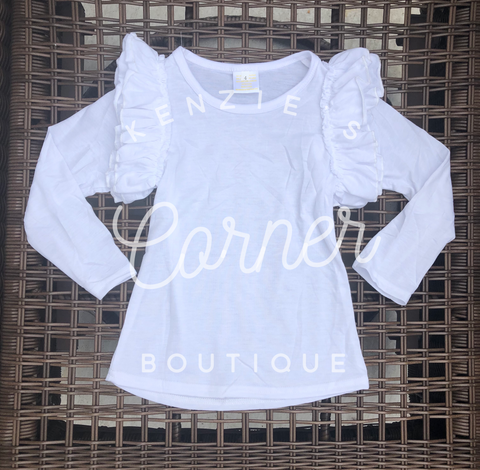 Blank Sublimation child White long sleeve flutter top