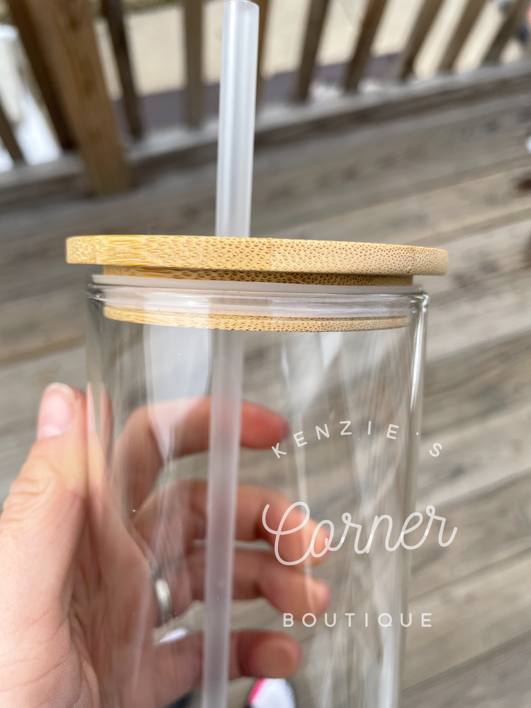 Blank 25 ounce clear glass skinny tumbler for sublimation-bamboo lid –  Kenzie's Corner Boutique