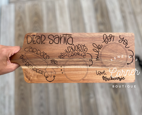 Santa Acacia wood custom laser engraved cutting board