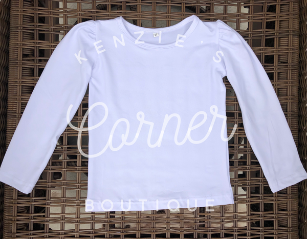 Blank Sublimation Child White puff LONG SLEEVE sleeve top