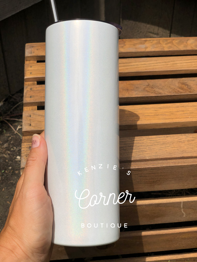 Blank 20 ounce straight white shimmer skinny tumblers for sublimation –  Kenzie's Corner Boutique