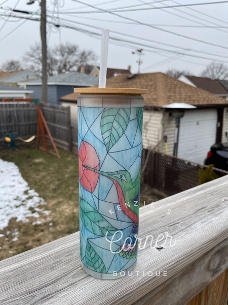 Blank 25 ounce frost glass skinny tumbler for sublimation-bamboo lid