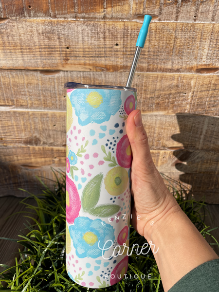 Blank 20 ounce white MATTE straight skinny tumblers for sublimation- metal straw