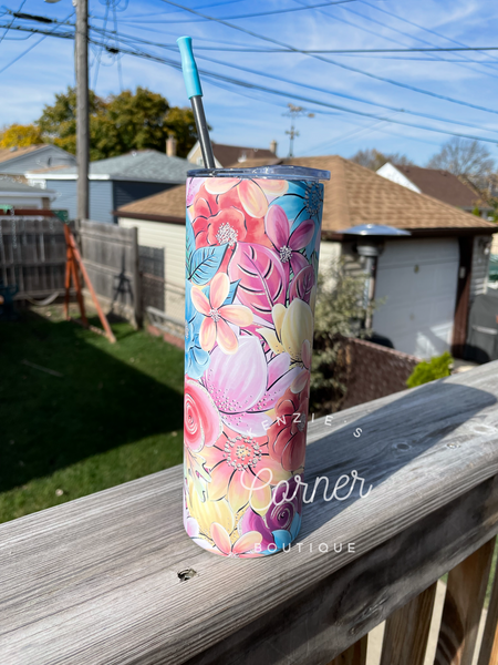 Leaves and floral 20 oz skinny tumbler
